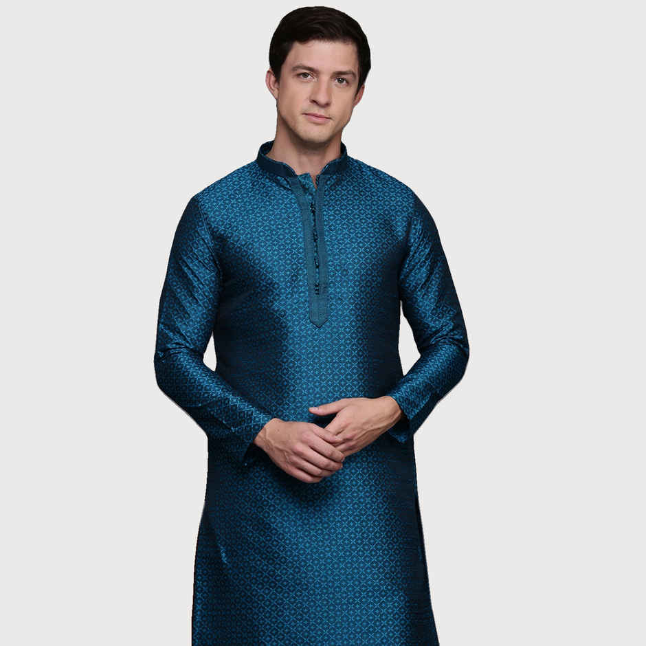 Diwas By Manyavar Blue Art Silk Self Design Kurta Set | S
