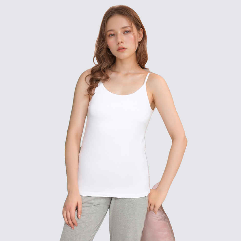 Clovia Chic Basic Camisole In White - Cotton(White - M)