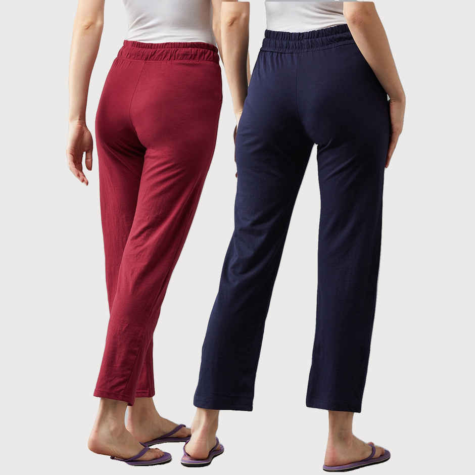 Blinkin Women's Cotton Track Pants With Side Pockets | Maroon Navy - M