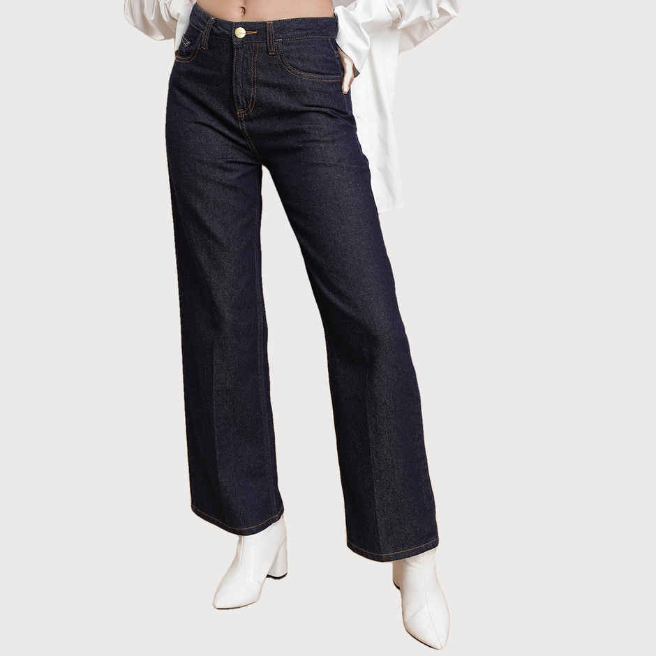 Ketch Women Flared Fit Clean Look Cotton Jeans | Blue | 30