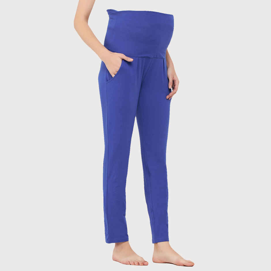 Clovia Chic Basic Maternity Leggings - Cotton | Blue | M
