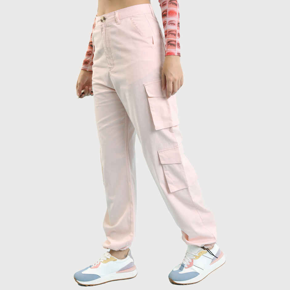 Tokyo Talkies Women's Mid-Rise Cargos Trouser | Pink - M