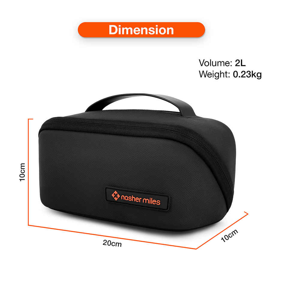 Nasher Miles 180 Toiletry Kit | Travel Cosmetic Bag with Handle & Compartments | Black