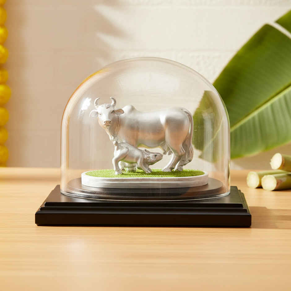 Pure Silver Cow and Calf Silver Idols for Home Temple | 4 gm | PNG Jewellers