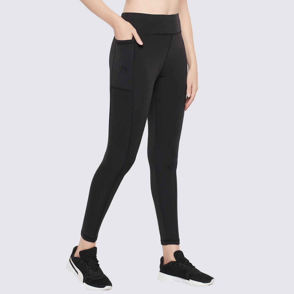 Clovia High-Rise Active Tights With Side Pocket | Black | XL