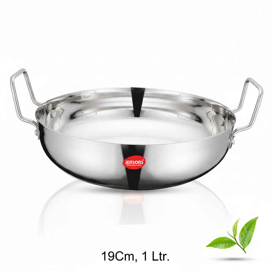 Jensons Stainless Steel Heavy Duty Kadai 19 cm 1 Litre | Induction Base | Cap 1.2L