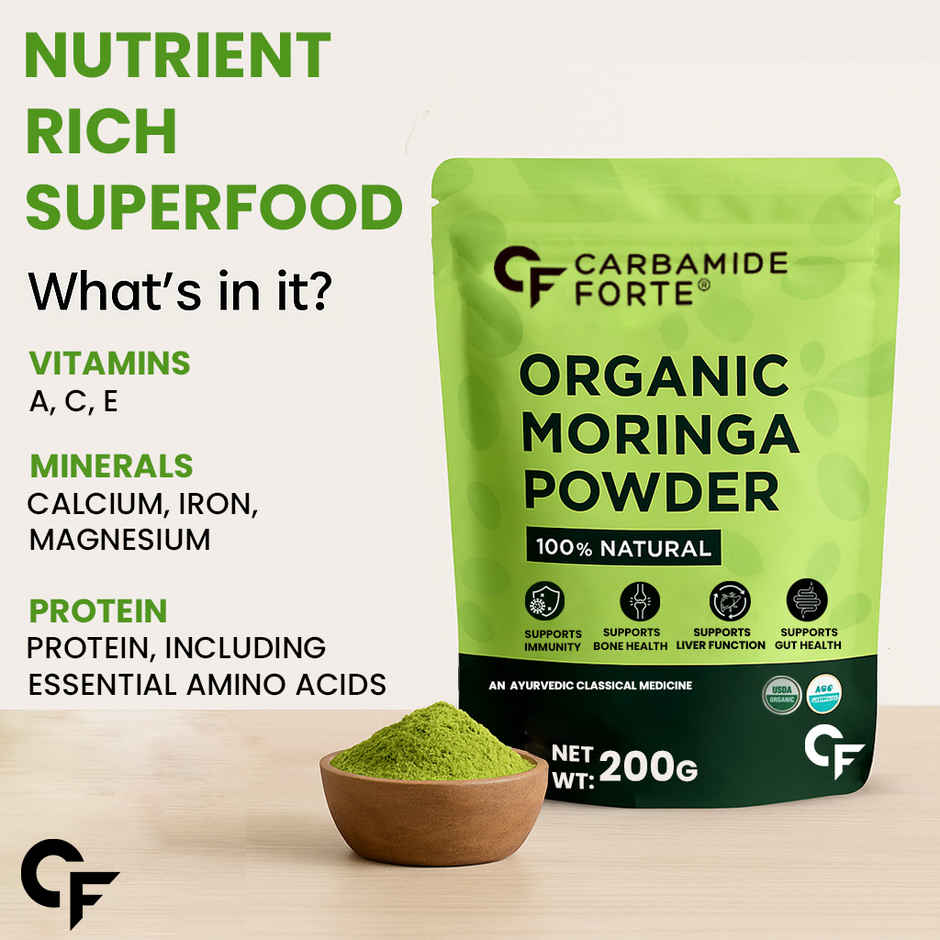Carbamide Forte 100% Organic Moringa Powder - Moringa Oleifera USDA Certified Moringa Leaves Powder