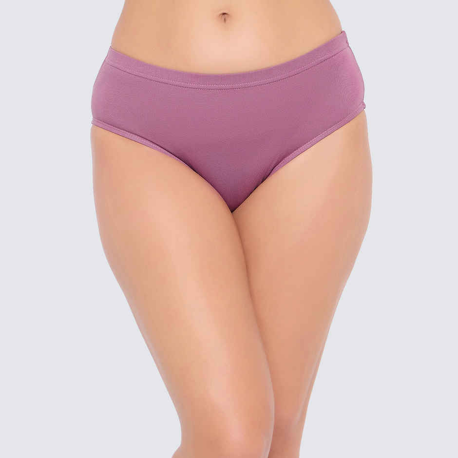 Clovia Women's Cotton Spandex Medium Waist Inner Elastic Hipster Panty - Pink, Purple, Black | M