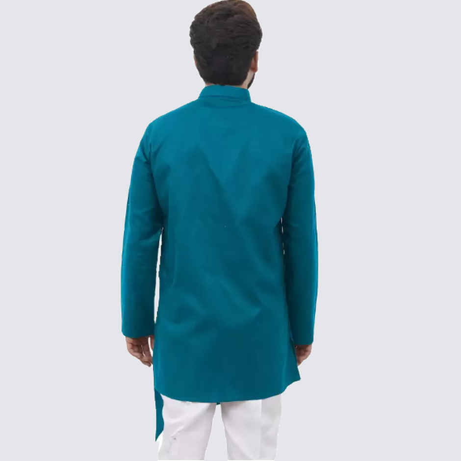 Tibra Collection Men Asymmetric Kurta - Ocean | Striped | Cotton Blend | M
