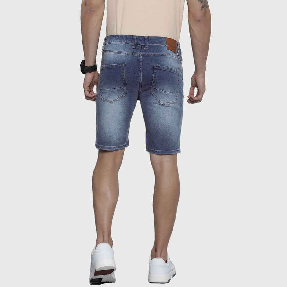 The Indian Garage Co Men | Slim Fit Solid Casual Denim Shorts | Light Blue | 30
