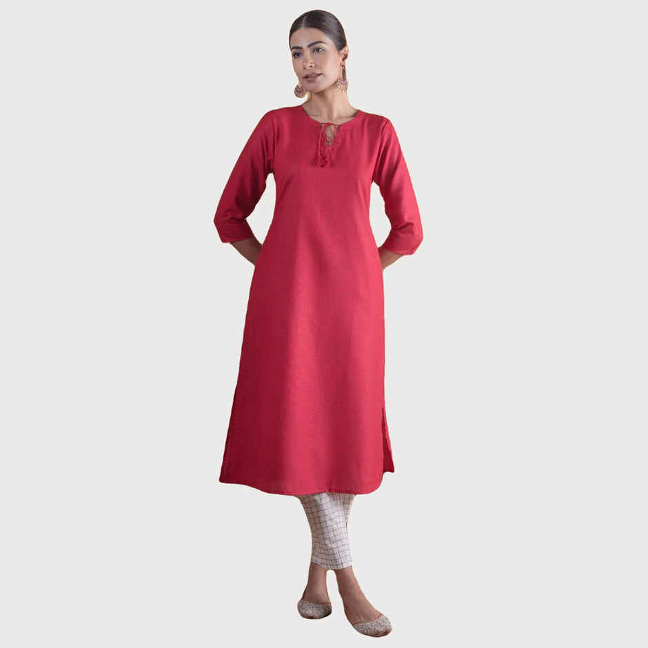 Libas Women's Solid Cotton Kurta | Maroon | XL