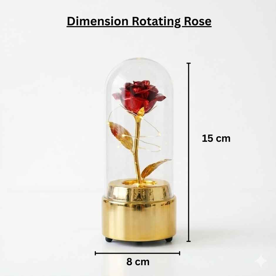 DesiDiya Rotating Rose Flower Lamp Glass Rose Forever Eternal Crystal Flower Light Up Metallic Rose
