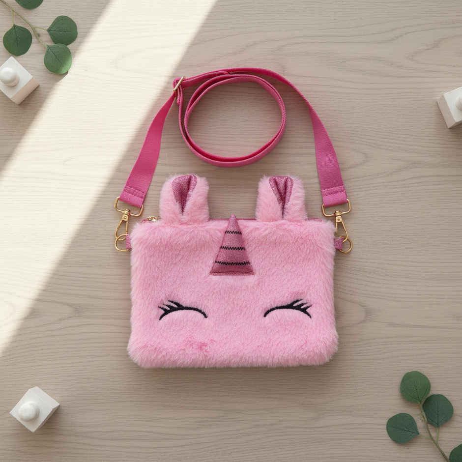 Kidara Unicorn Fur Kids Sling Bag | Rectangle | Pink
