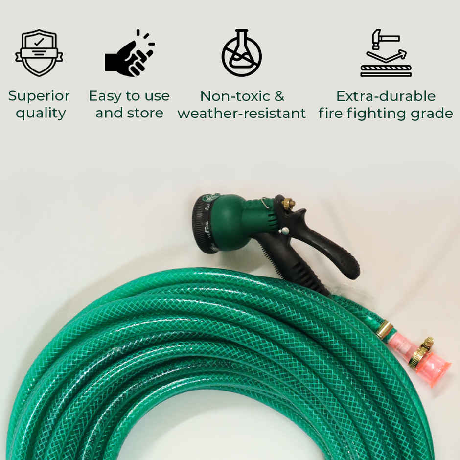 TrustBasket Hose Pipe - 15 m | Pipe for Garden with Tap Adapter & 3 Clamps 0.5 inch pipe
