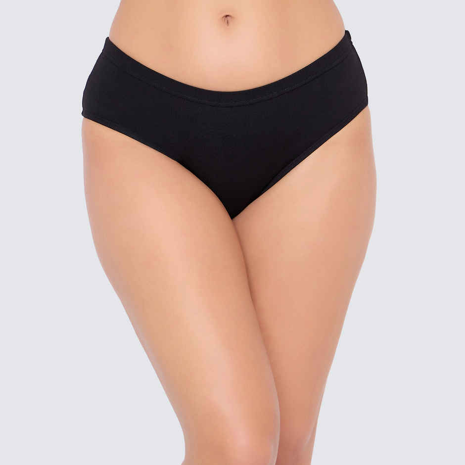 Clovia Women's Cotton Spandex Medium Waist Inner Elastic Hipster Panty - Pink, Purple, Black | M