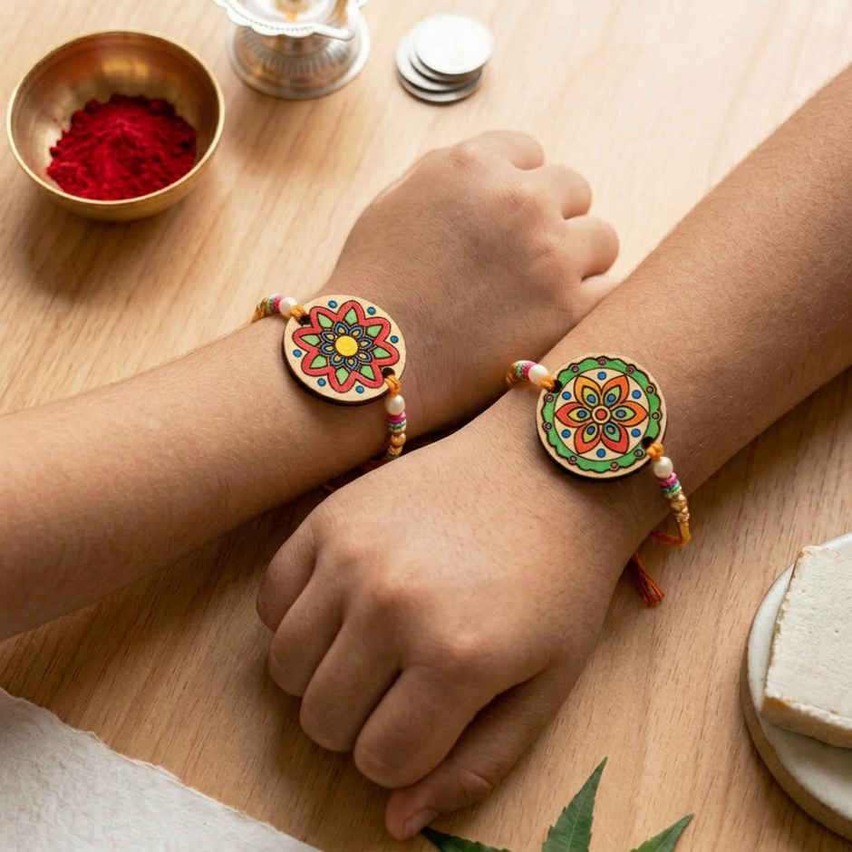 Kids DIY Rakhi Mandala Wooden Keychain Craft | Paint Kit | Set of 2 | Unique Find | Mad Over Prints