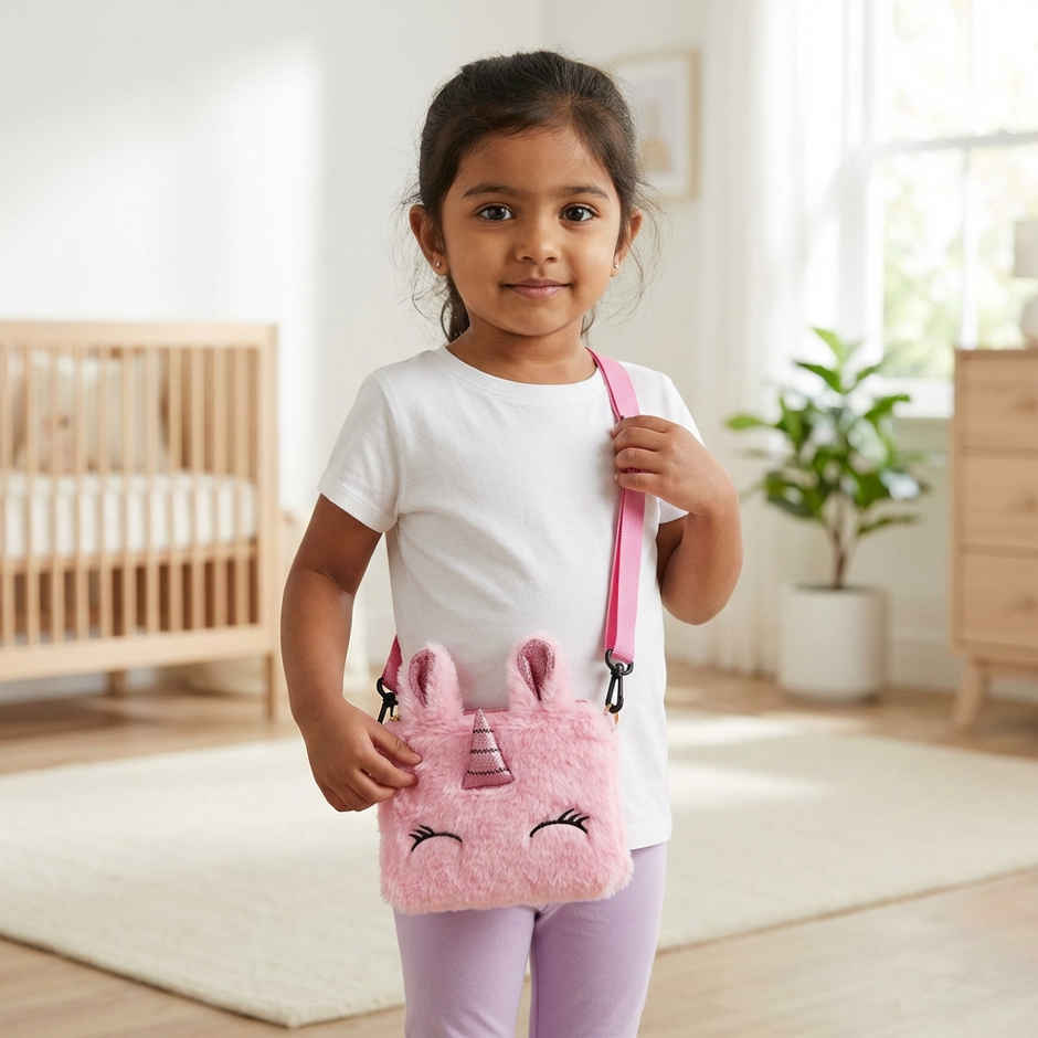 Kidara Unicorn Fur Kids Sling Bag | Rectangle | Pink