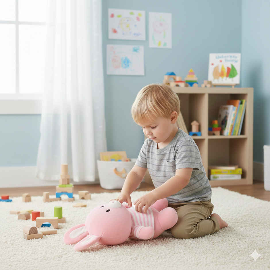 DearJoy Playful Bunny in T Shirt Soft Toy Pink 25 cm