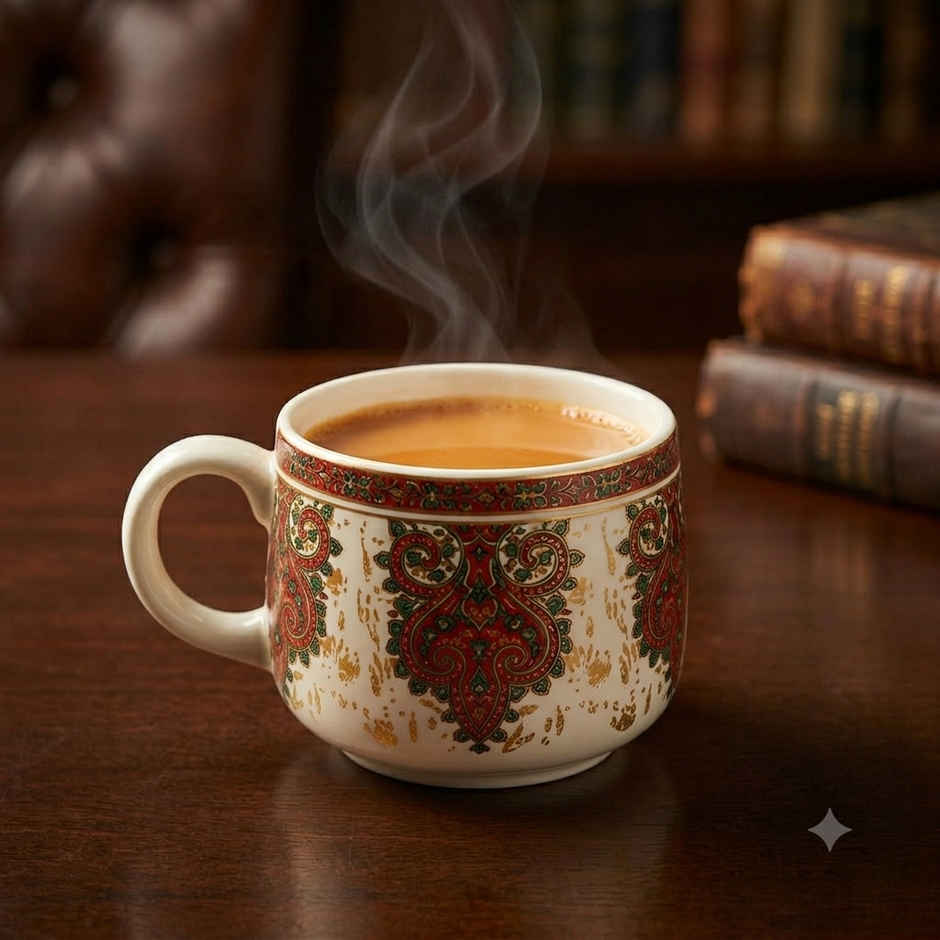 Saffron Royal Bloom Design Printed Ceramic Tea Cup