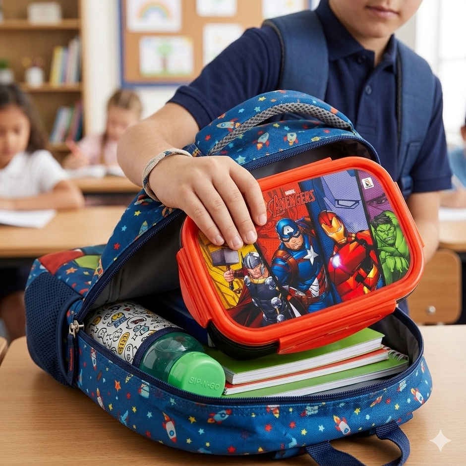 Striders Avengers Single Compartment Lunch Box With Cutlerys Multicolor | 310 ml