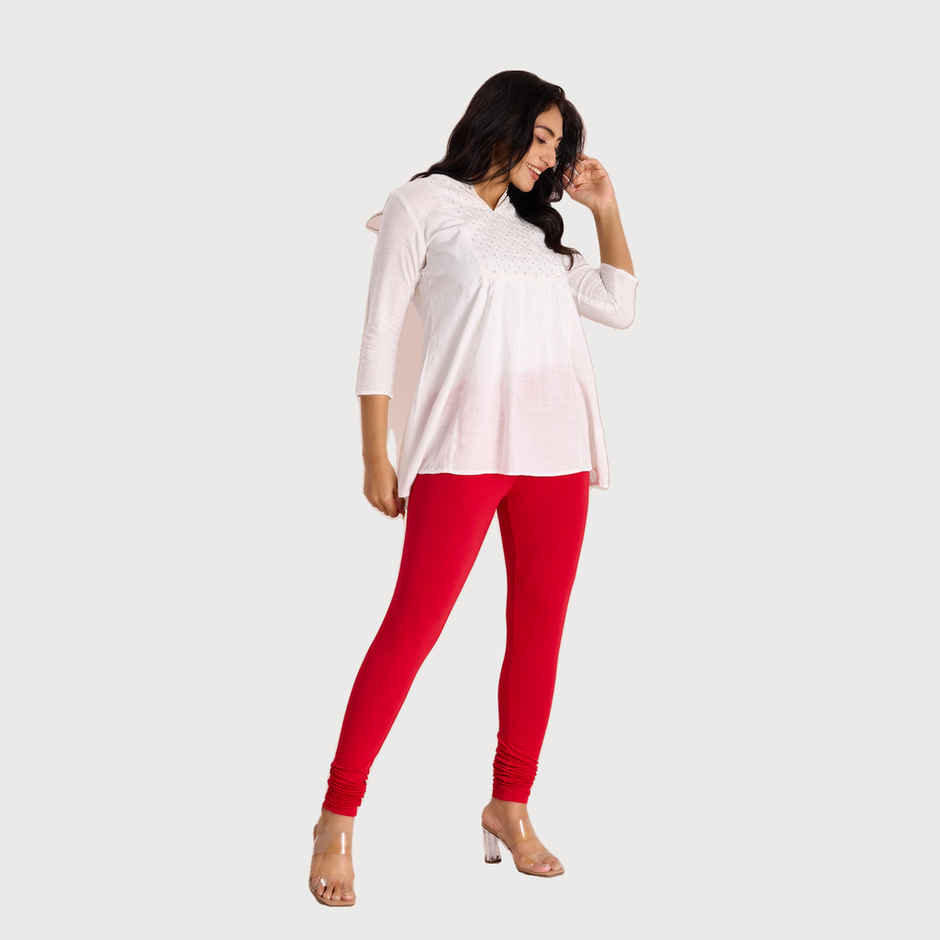 Go Colors Women's Solid Mid Rise Churidar | Dark Red - S