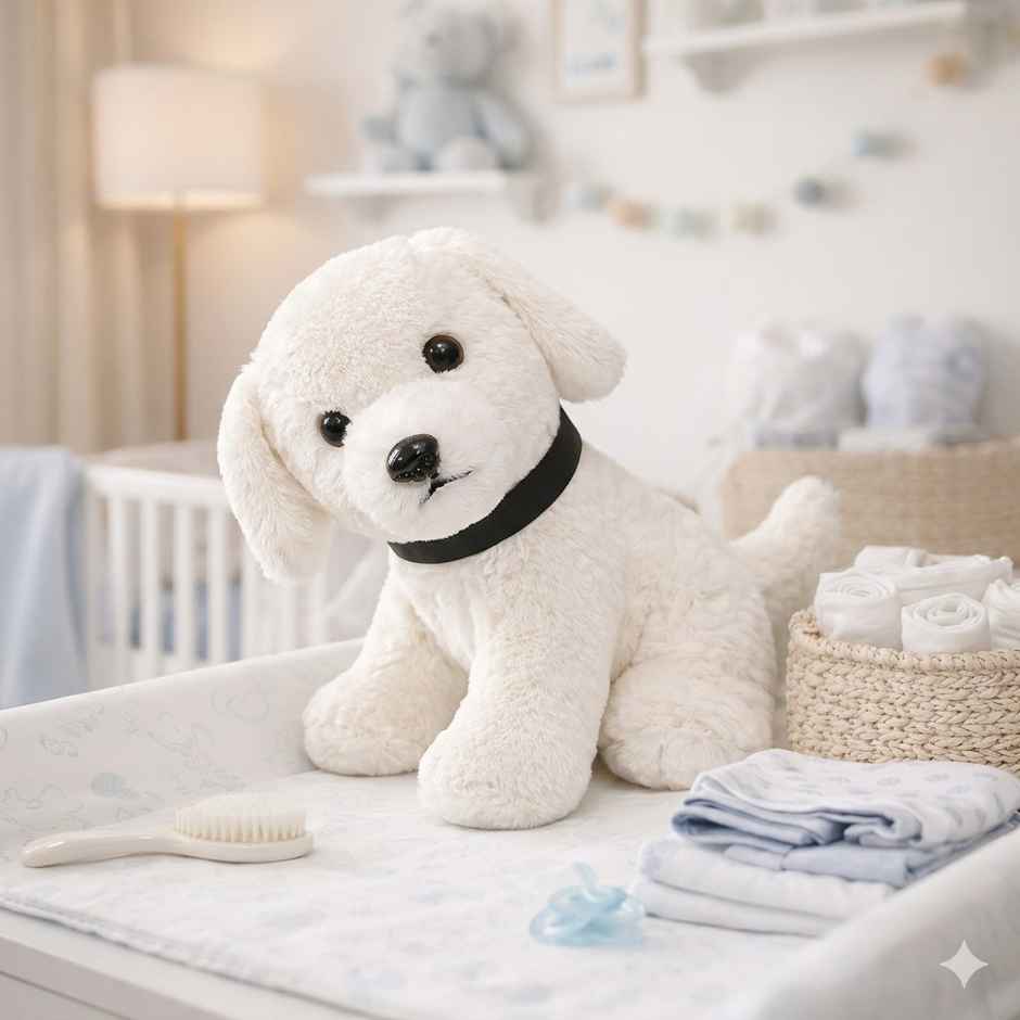 DearJoy Sitting Dog Soft Toy - White, 25cm