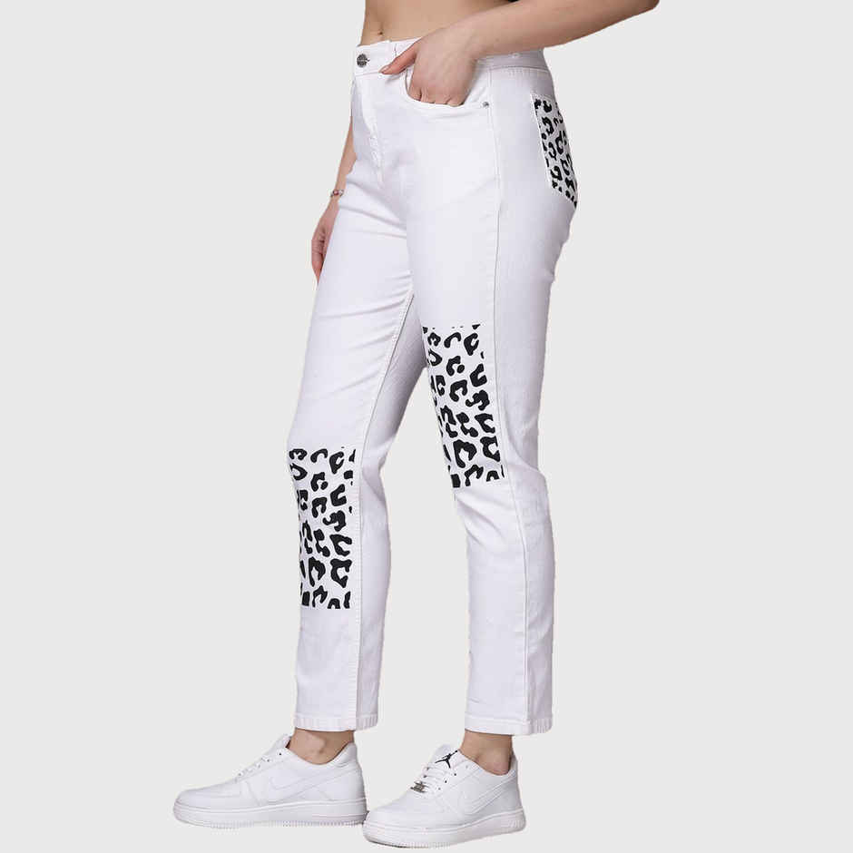 Freehand Women's Printed Straight Fit Denim Jeans | White - 30