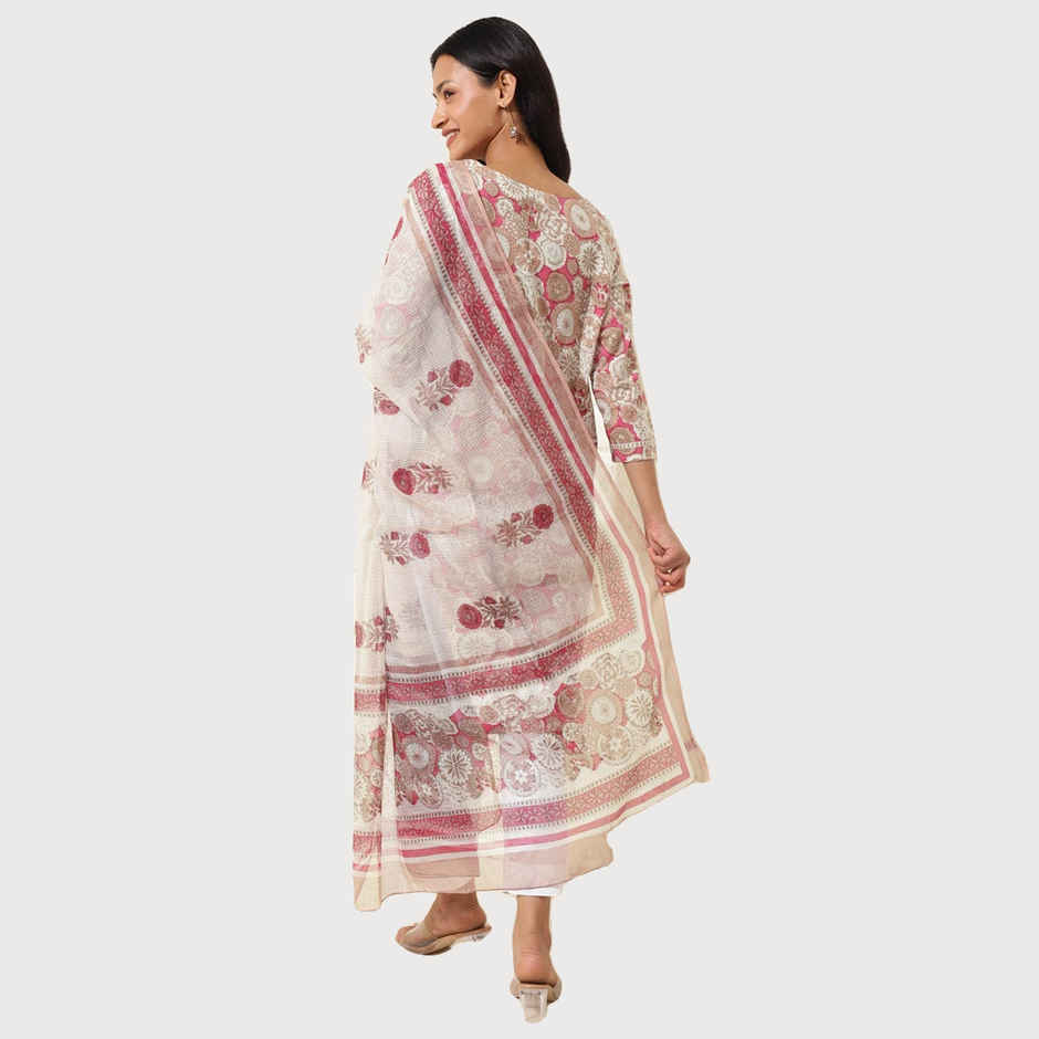 Fabindia Women's Dupatta & Kurta Set Printed | Pink - M