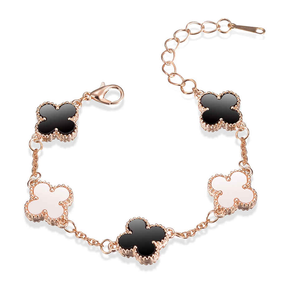 Shining Diva Fashion Latest Stylish Crystal Clover Rose Gold Bracelet for Women and Girls | 10000b