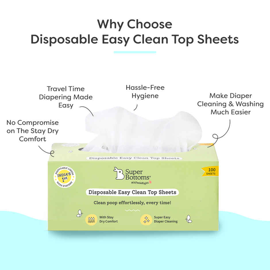 SuperBottoms Disposable Easy Clean Top Sheets | Hypoallergenic Diaper Liners