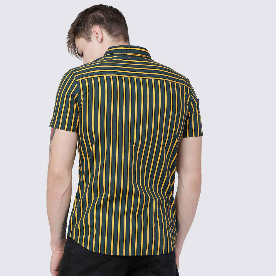 Highlander Men's Vertical Stripes Resort Wear Shirt | Mustard - L