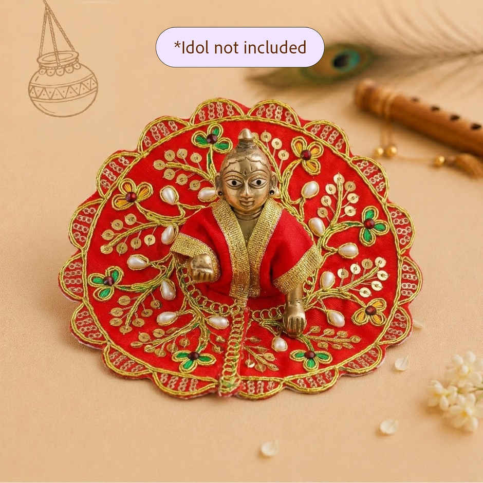 Ecraft Floral Kundan Decorative Ladoo Gopal Dress for Idol | Krishna Costume | Size 4