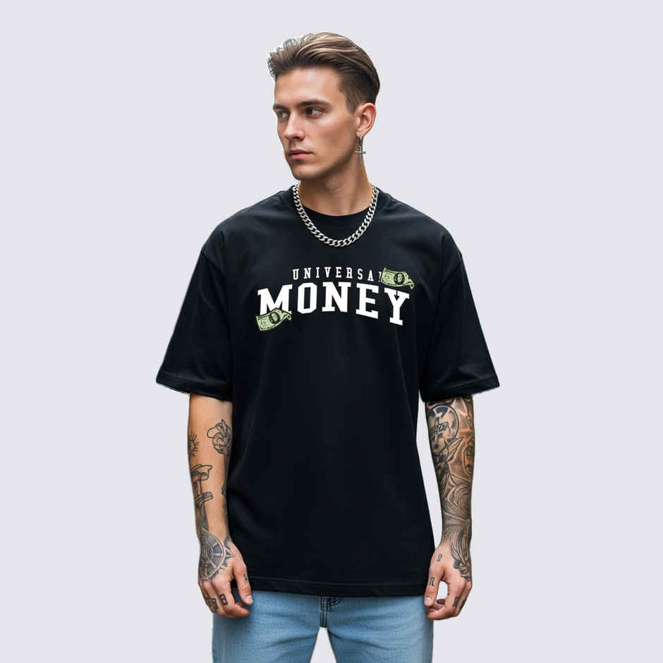 BENNY BROOKS Men's Round Neck half sleeve Oversized T-shirt |AA(ARN)BLACK220 | Black - XL