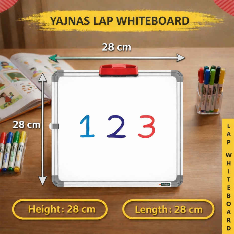 Yajnas Whiteboard & Chalkboard Slate | 1 x 1 Feet | With Marker, Duster & Chalk | White & Green