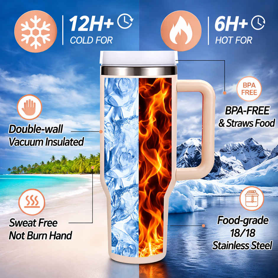 DesignLand Insulated Travel Mug with Handle and Straw Lid Leakproof Tumbler Lavender | 1200 ml