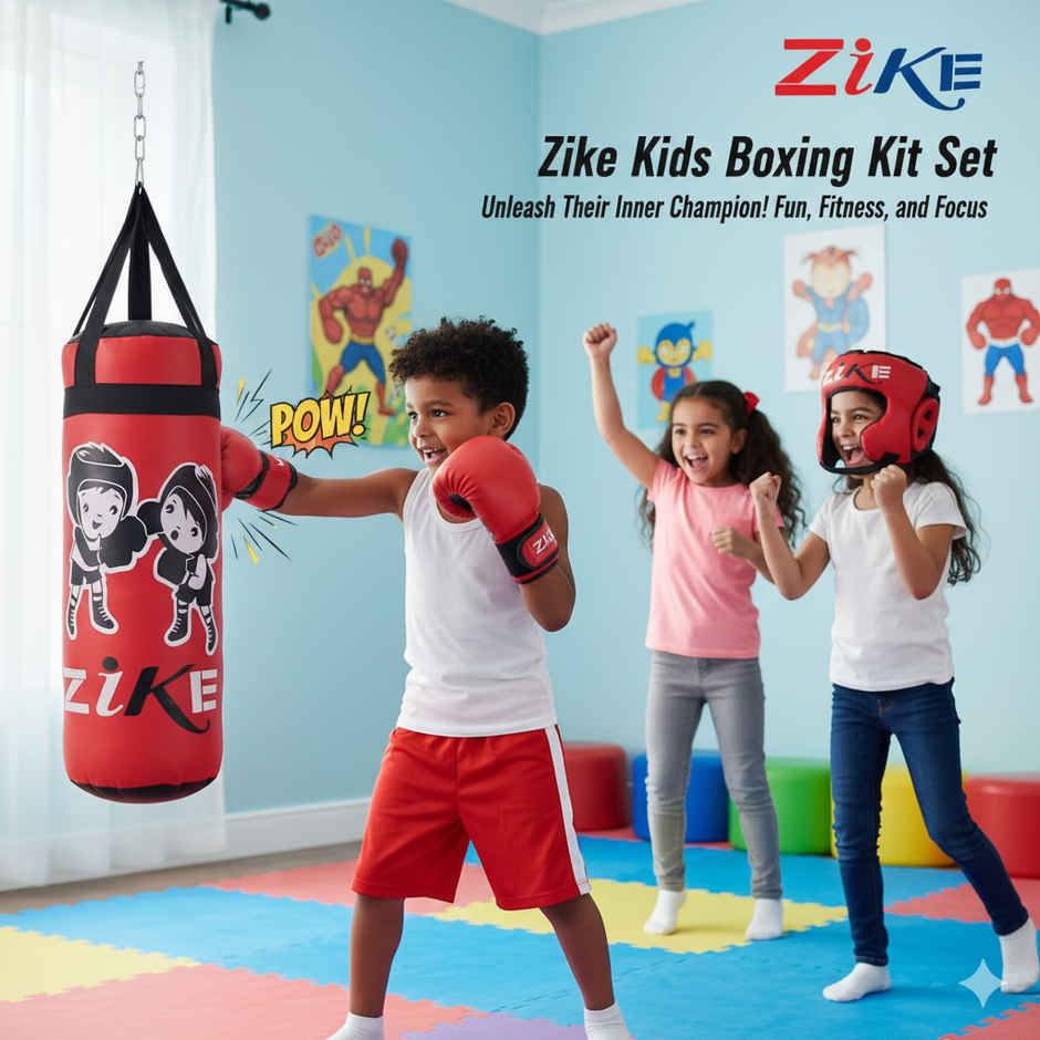 Zike Kids Boxing Kit Set (Premium) 1 Punching Bag, 1 Head Guard, 2 Boxing Gloves