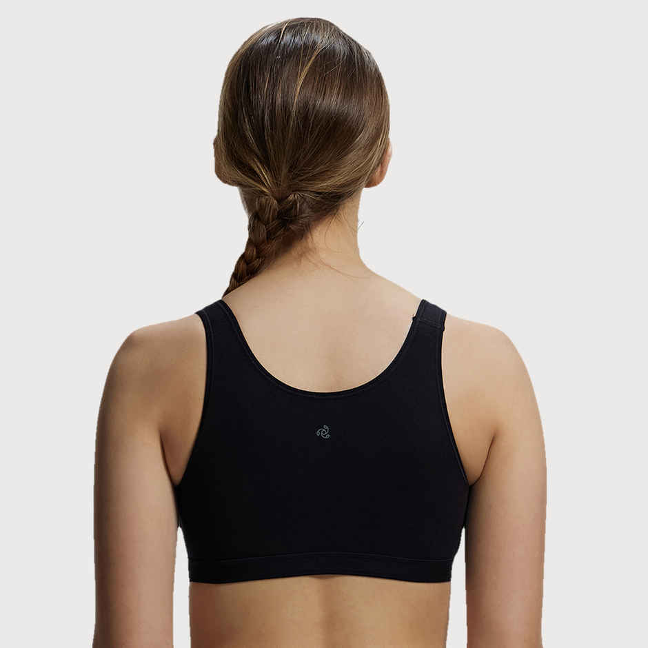 Jockey 1376 Women's Wirefree Non Padded Super Combed Cotton Active Bra | Wider Straps | Black | M