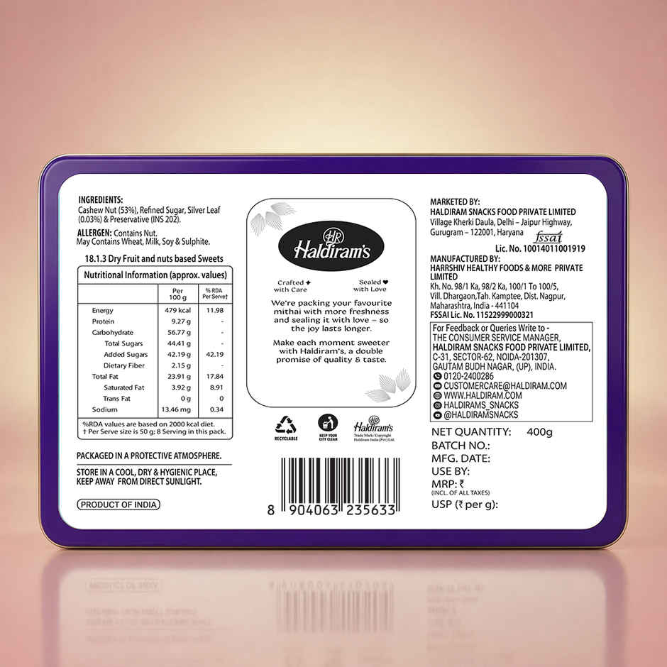 Haldirams Kaju Katli Gift Pack Tin