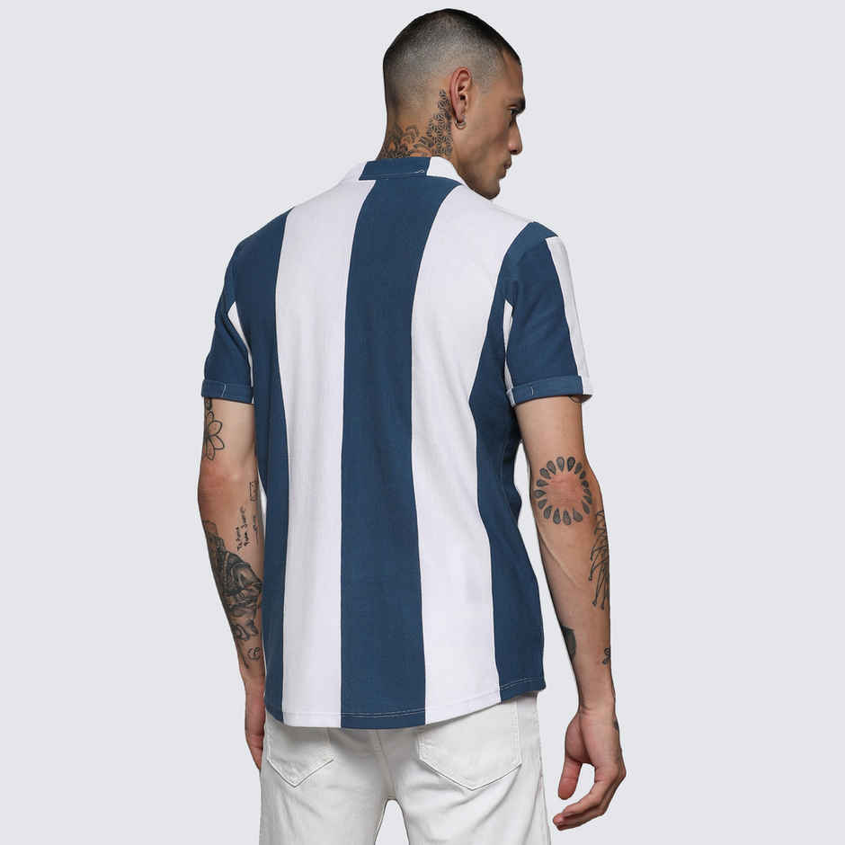 Campus Sutra Men's Striped Cotton Shirt | Blue - S