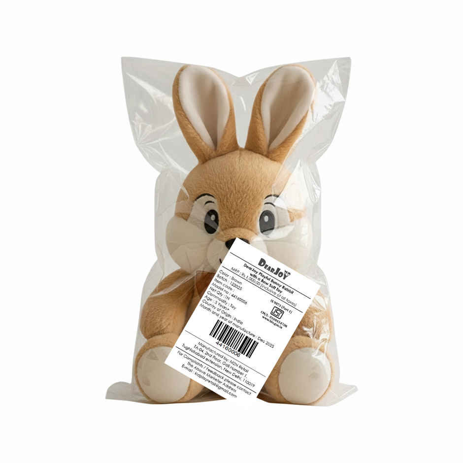 DearJoy Playful Bunny Rabbit with a Bow Soft Toy Brown 25 cm