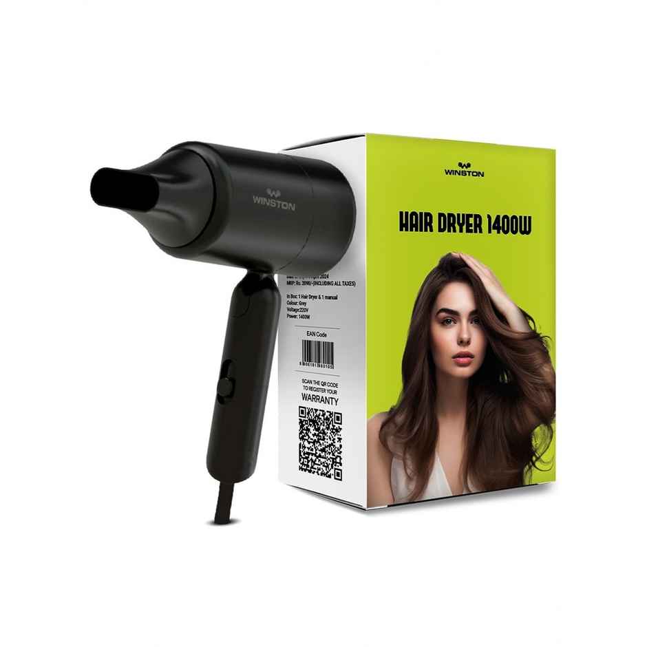 Winston Ionic Foldable Hair Dryer For Men & Women - 1400W (Grey)