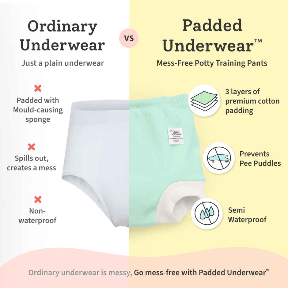 SuperBottoms Potty Training Padded Underwear | with Dry Feel Layer | 2-3 Y