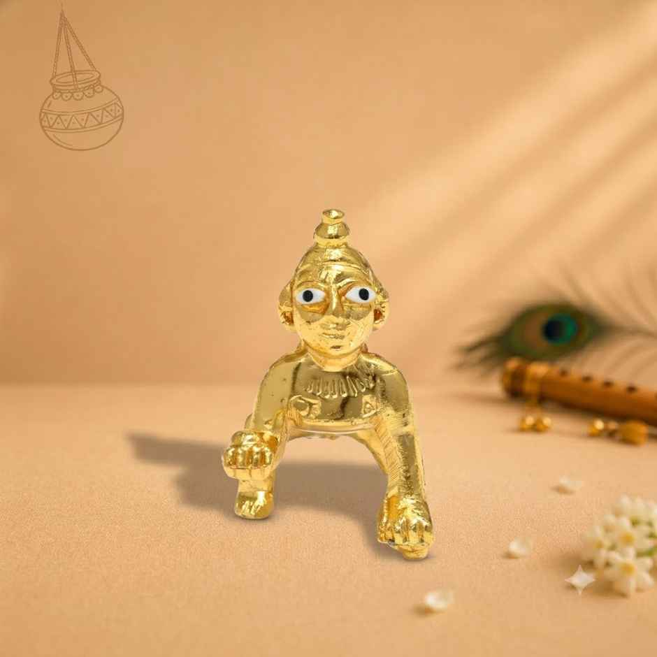 Laddu Gopal Idol | Size 1 | Metal with Gold Coating | Krishna Janmastami Special | Chandar