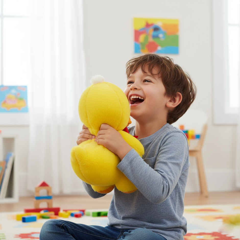 DearJoy Playful Duck with a Bow Soft Toy Yellow 25 cm