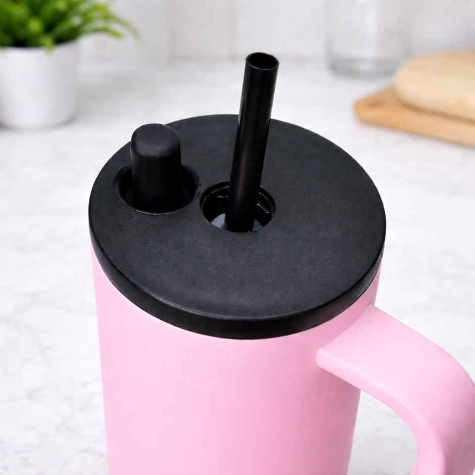 DesignLand Insulated Travel Mug with Handle and Straw Lid Leakproof Tumbler Pink | 1200 ml