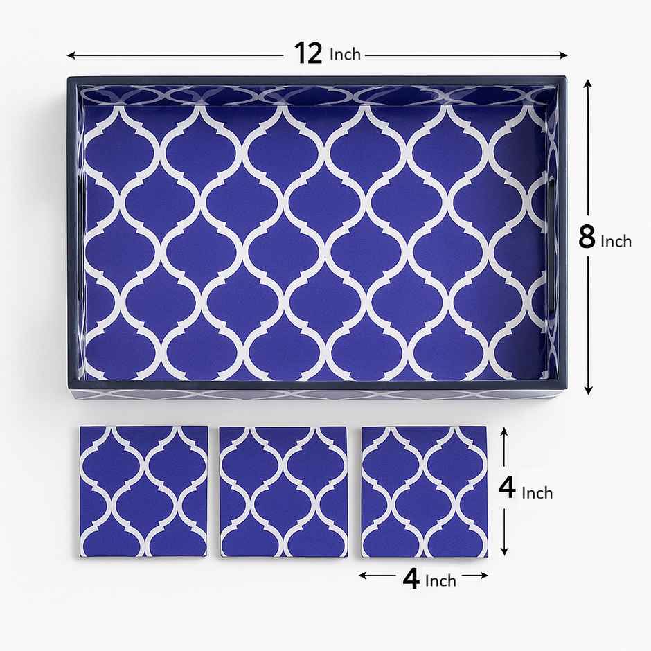 Sanjeev Kapoor By OGGN Mdf Meena Mugal Printed Tray - 12 x 8 with Coaster