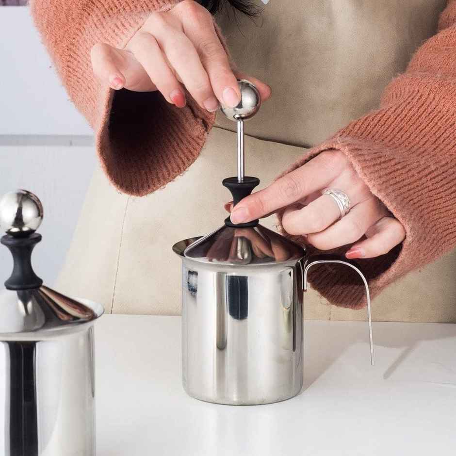 Tex-Ro Stainless Steel Silver Manual Milk Frother For 2 Cups Coffee Maker