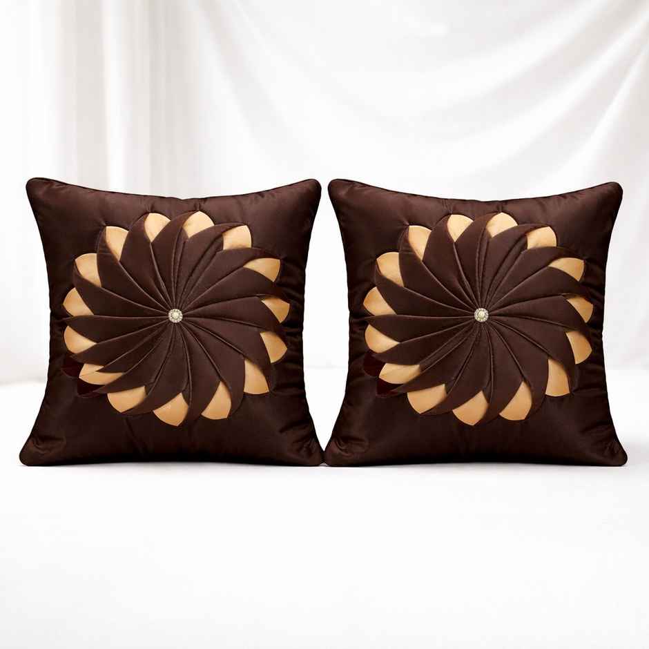 Linen Cushion Cover | 16 x 16 inch | Floral | Brown