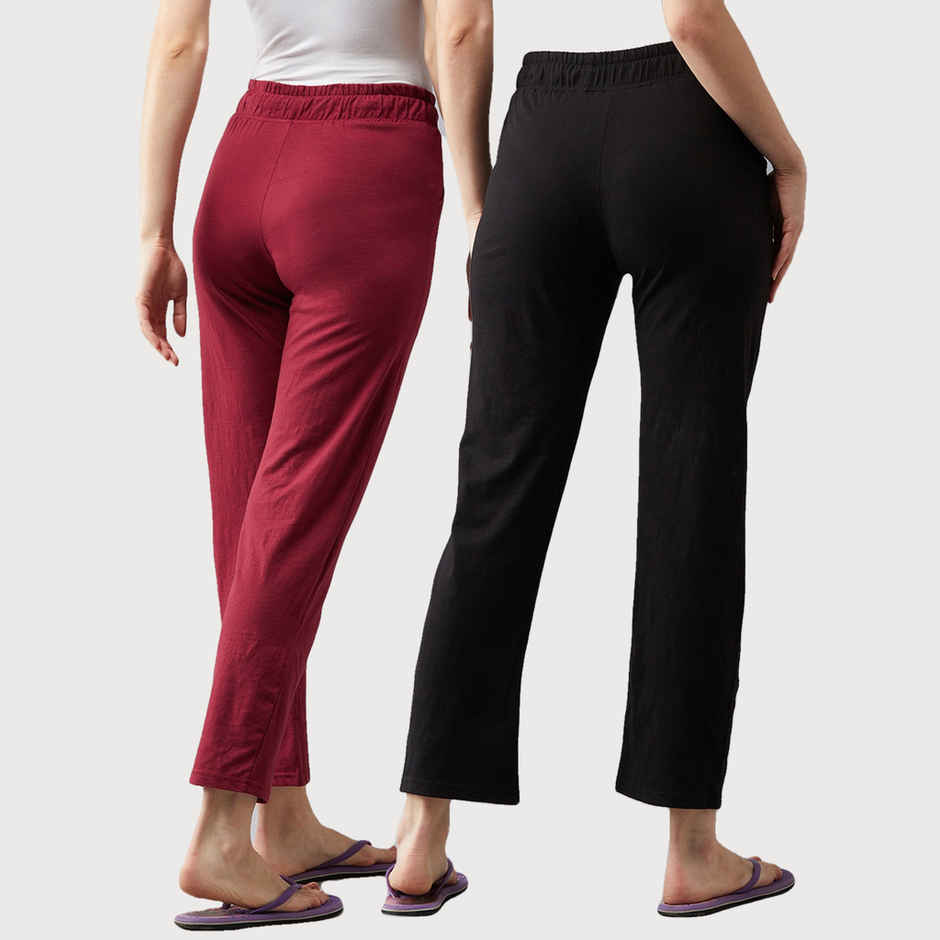 Blinkin Women's Cotton Track Pants With Side Pockets | Black Maroon - Xl