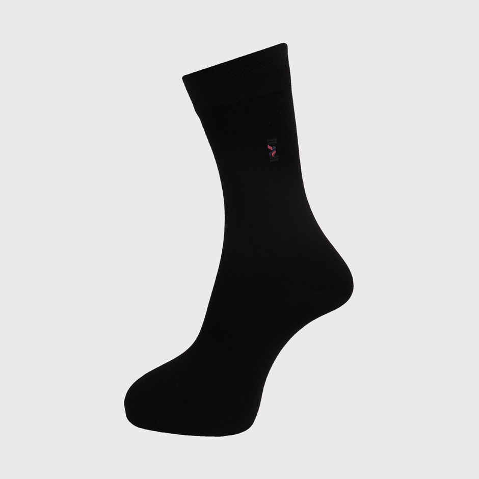 Dollar Men's Solid Cotton Calf Length Socks | Black - Free Size